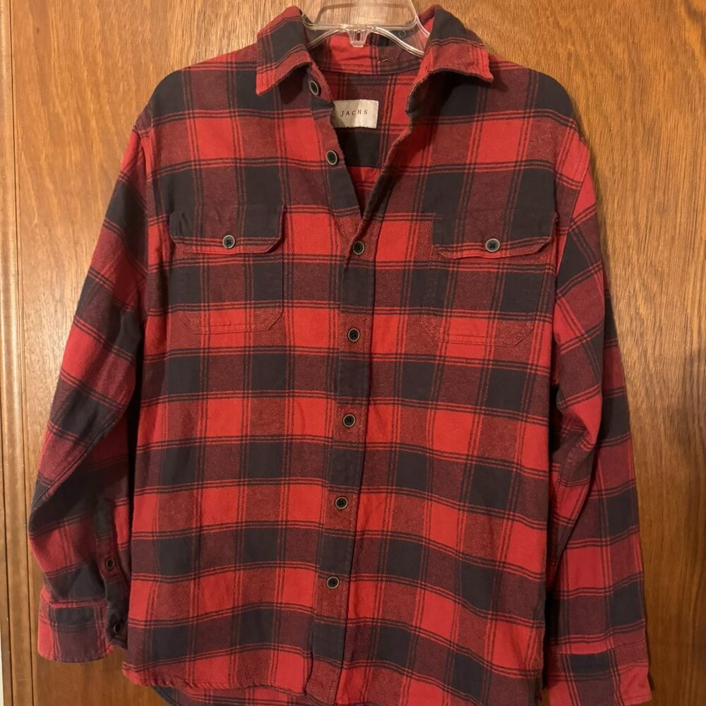Men's Medium flannel shirt,  red and grey plaid, Jachs